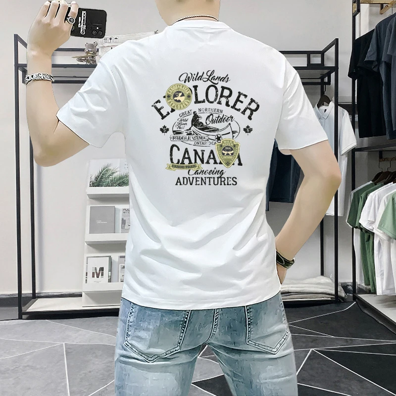 男士短袖t恤夏季新款潮牌男装时尚印花修身半袖上衣休闲帅气圆领T