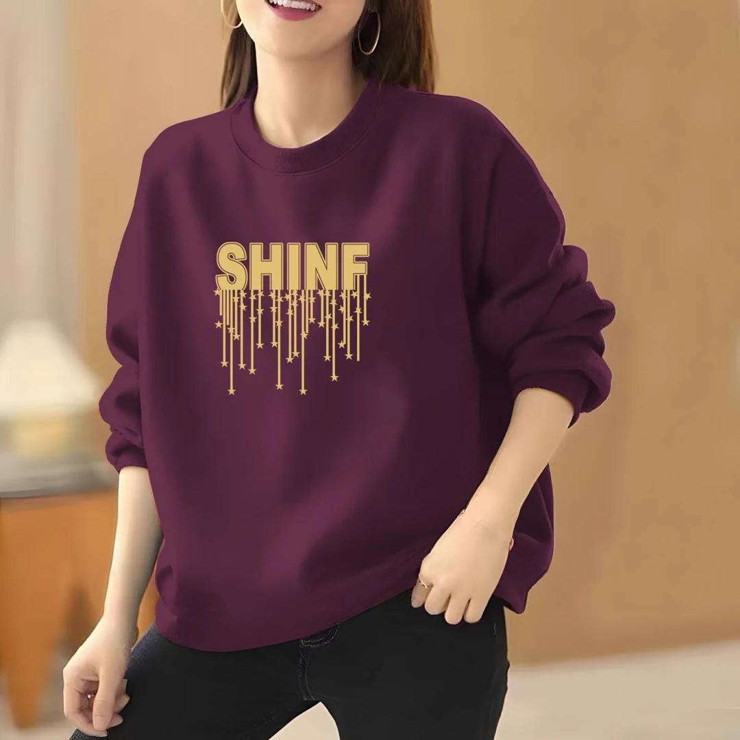 胖mm时尚百搭圆领卫衣女士大码小个子春秋季宽松休闲套头上衣外套