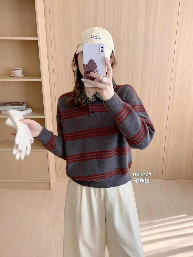 冬款拼接牛仔翻领韩国绒上衣99127