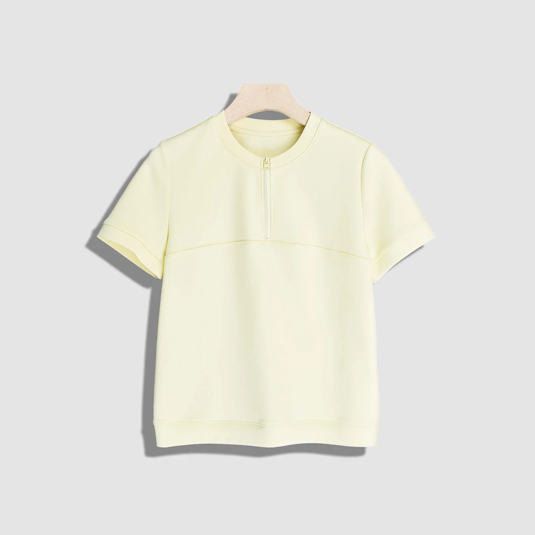 【JIUJIU】圆领半拉链休闲显瘦T恤-Y17924