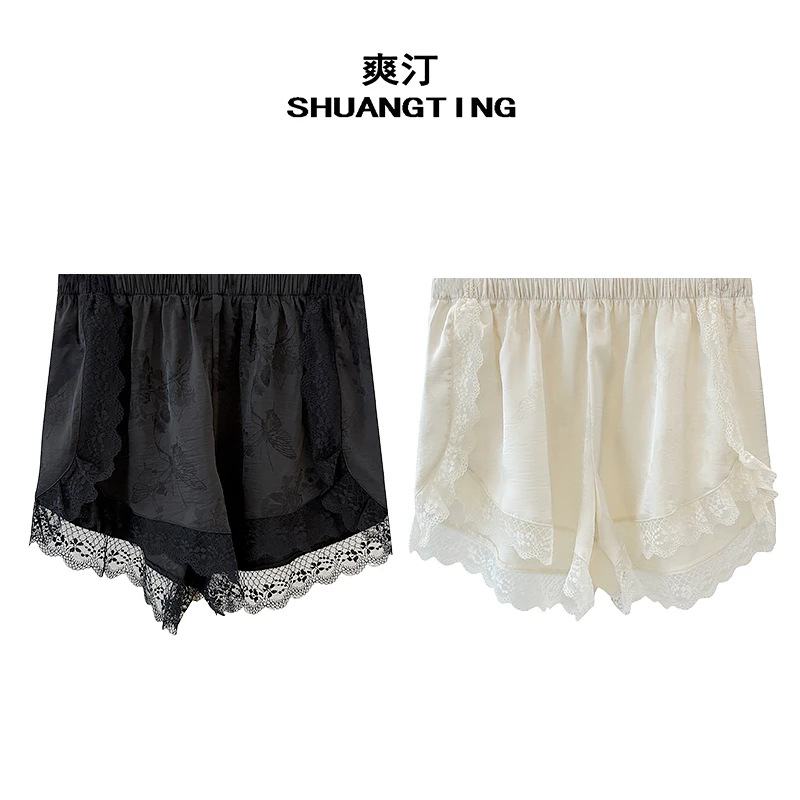 Jokara/丘可儿【空念】新中式百搭蕾丝花边高腰休闲显瘦短裤女夏