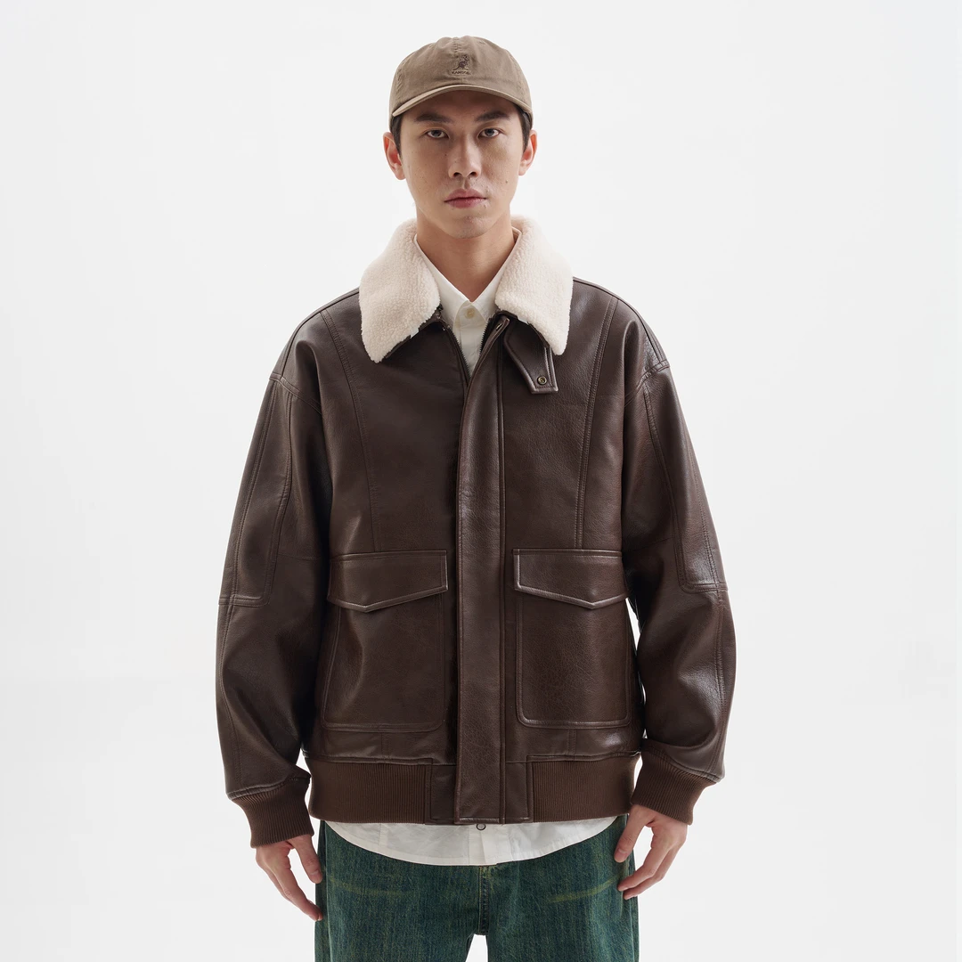 BUTTBILL 24AW复古可拆卸仿羊羔绒领Ma1空军外套飞行夹克Cleanfit