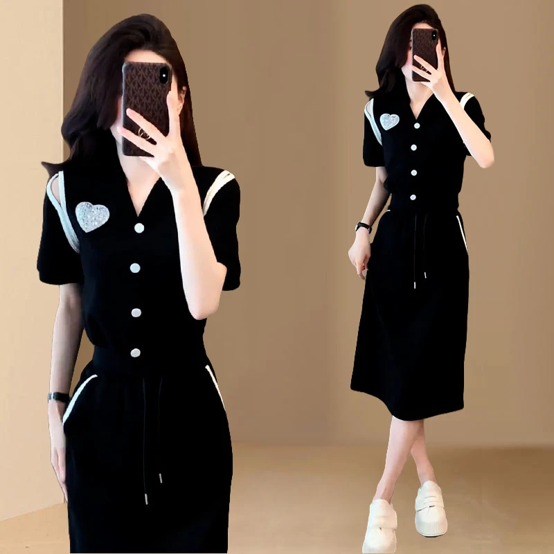 休闲运动服套装女2025年夏季新款设计感气质短袖上衣半身裙两件套