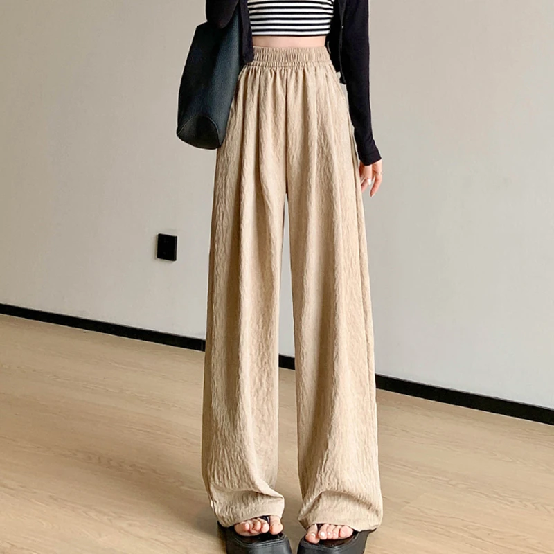 高腰宽松长裤夏季百搭休闲显瘦微弹力外穿阔腿裤休闲裤薄款