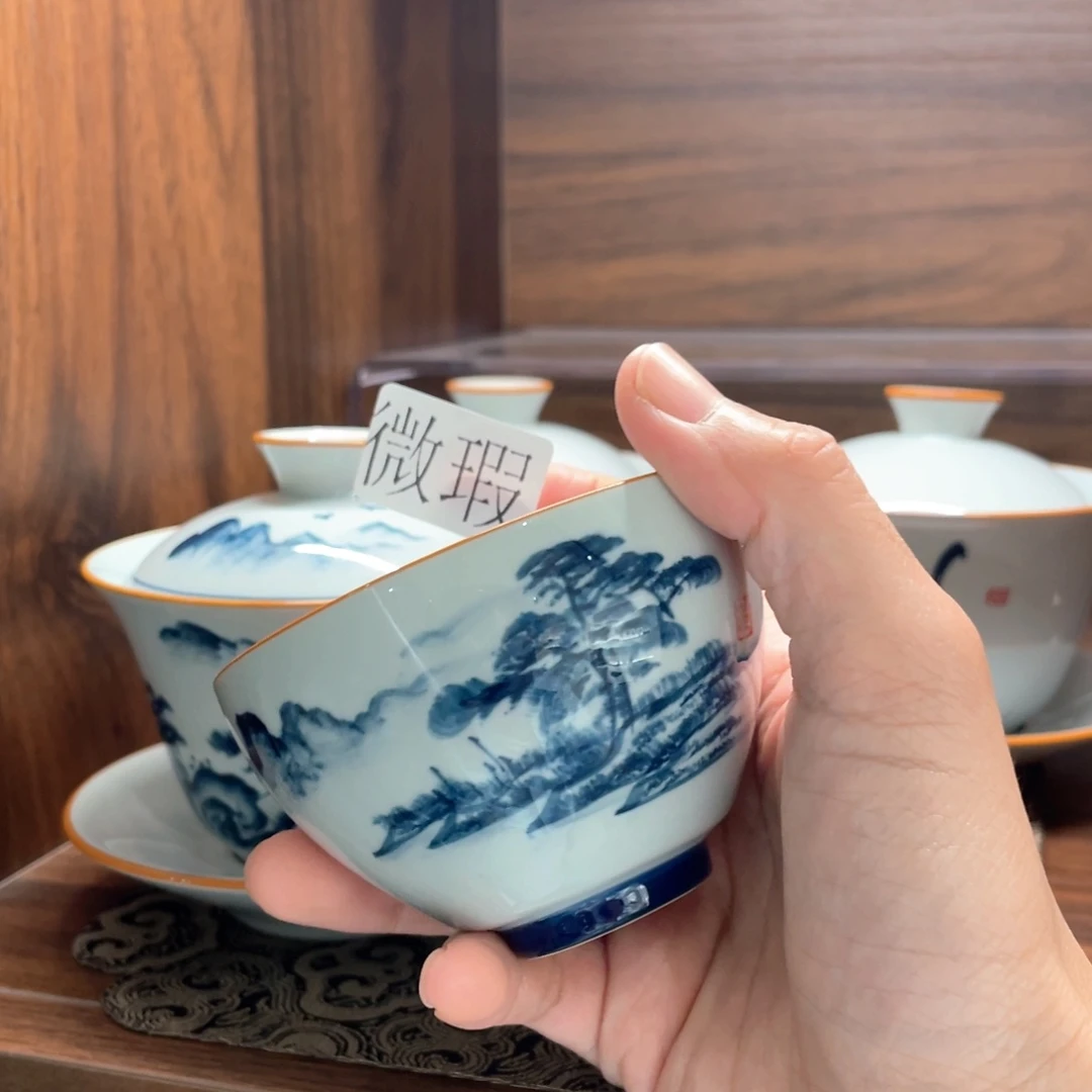 釉下手绘茶具微瑕