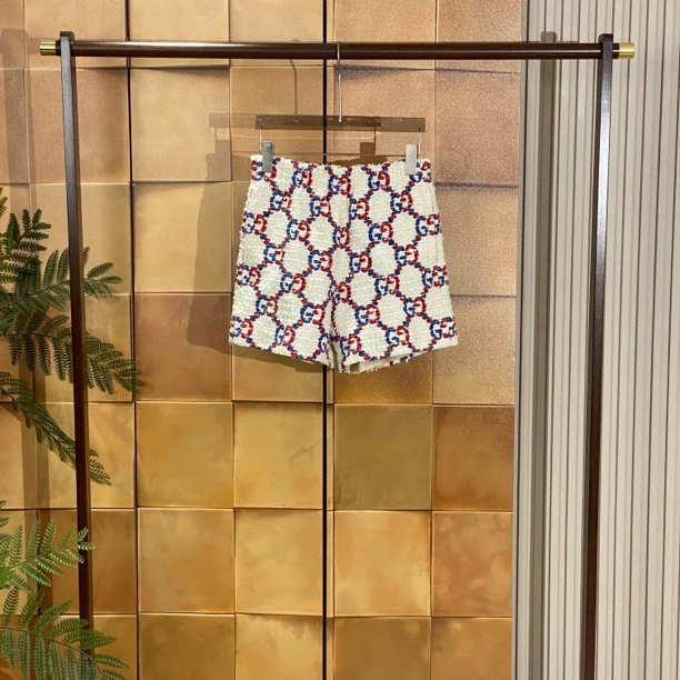 99新 GUCCI/古驰 Gucci 红蓝字母白色亚麻短裤/40码/99新/23629