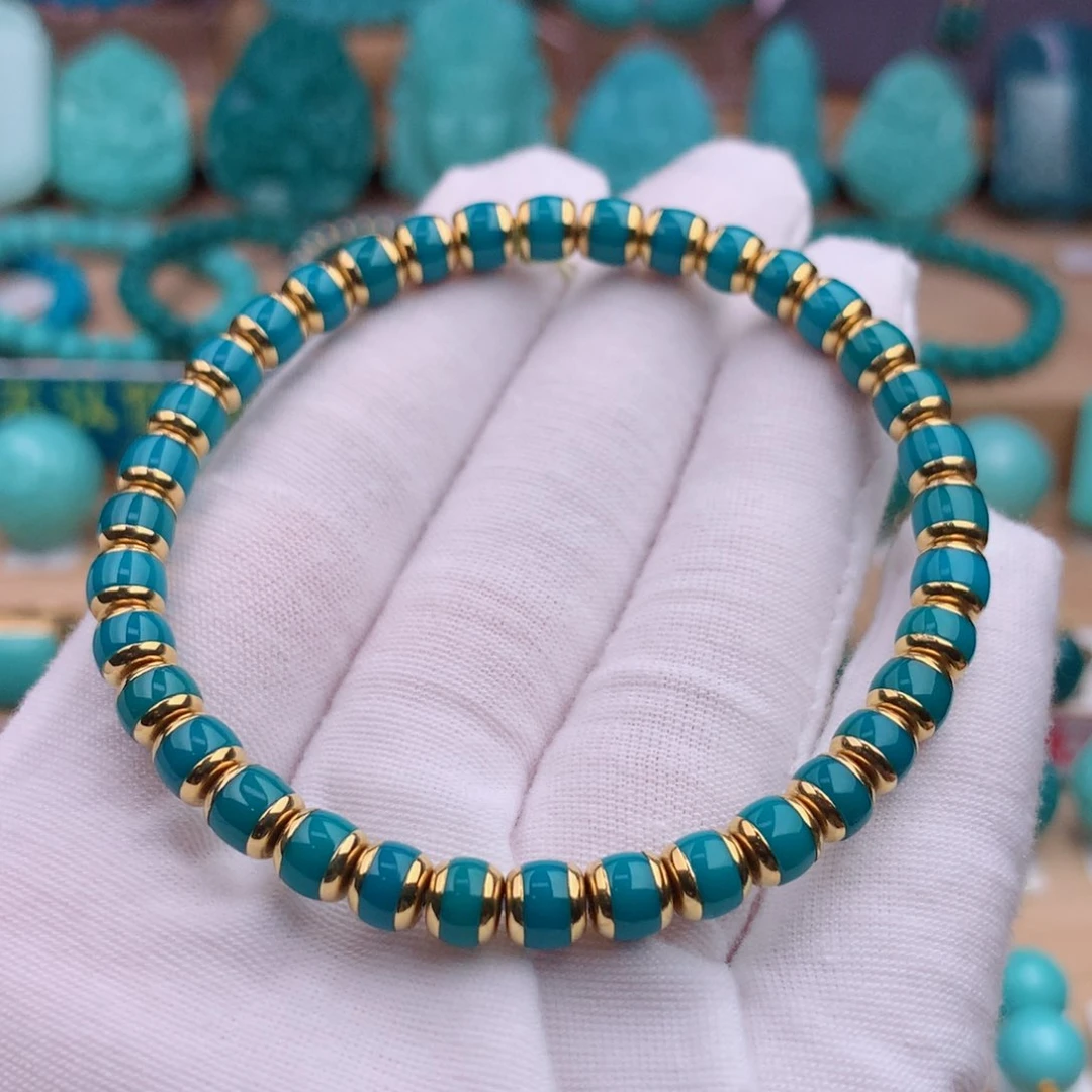 18K金镶嵌绿松石珠宝奇石5.7mm