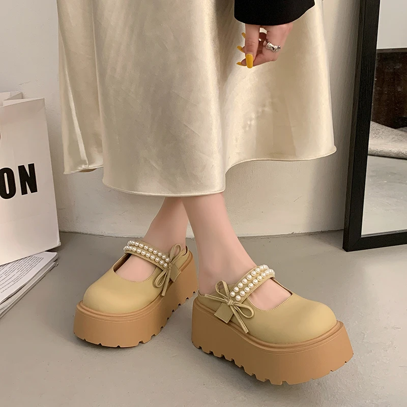 欧货蝴蝶结水钻厚底松糕鞋2025春季新款休闲复古JK小皮鞋女鞋