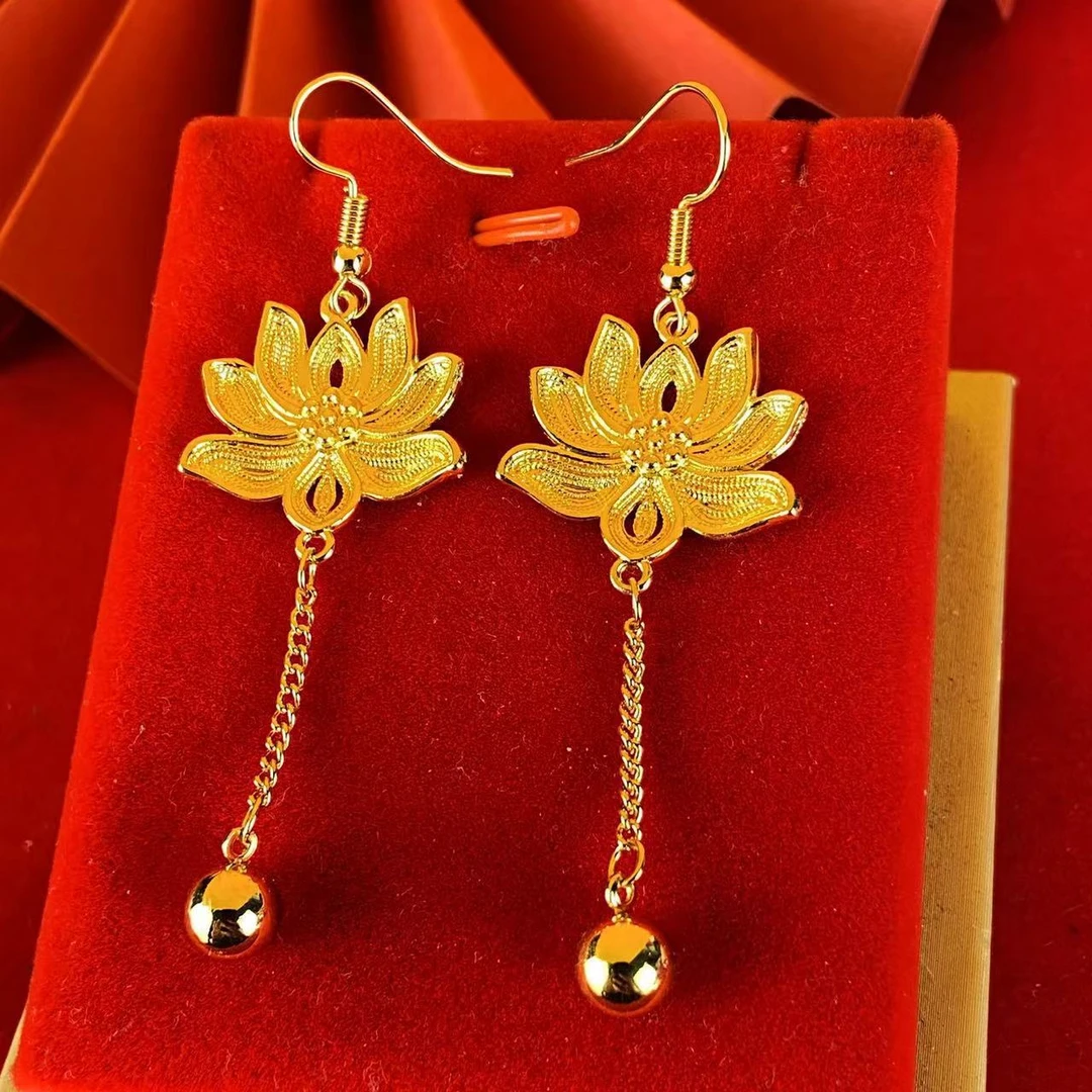 新款古法花丝莲花耳坠时尚高级经典女款耳饰