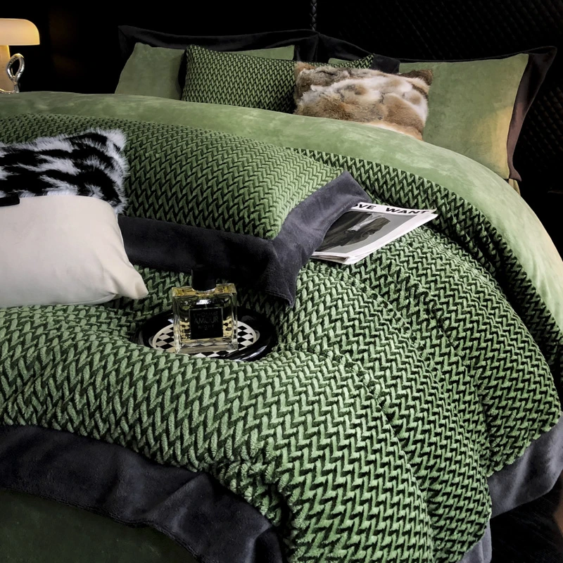 水星高端适用家纺冬季新款加厚保暖牛奶绒四件套珊瑚绒法兰绒床单