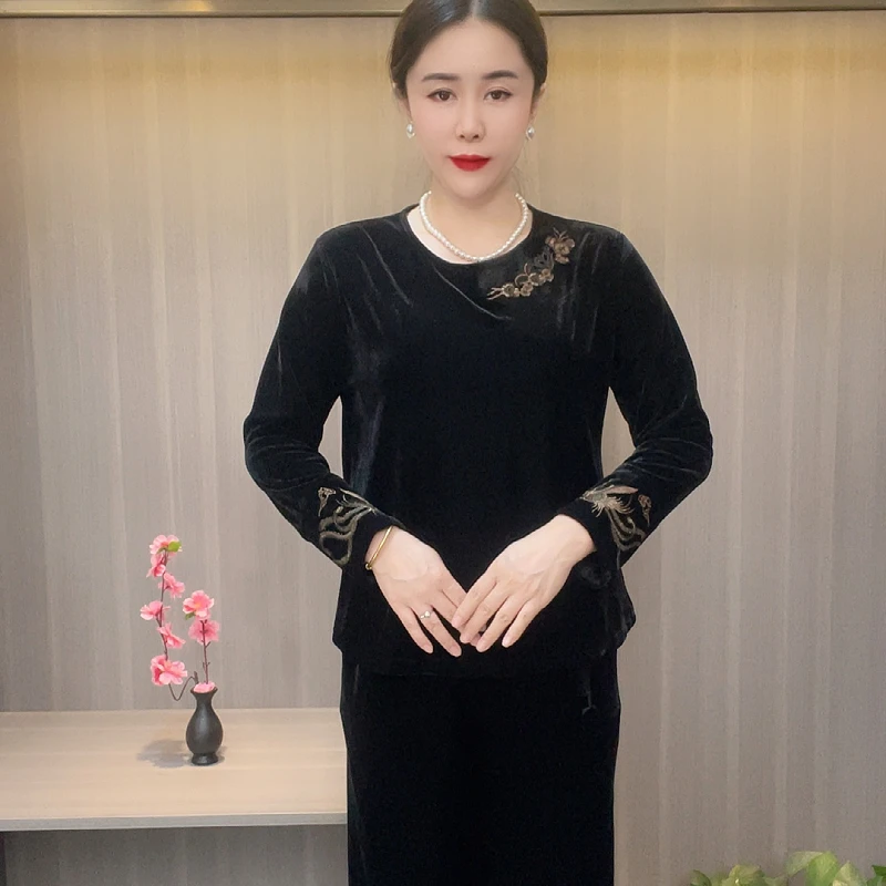 628新款秋季长袖打底衫中老年女装中国风精品小衫时尚妈妈装上衣