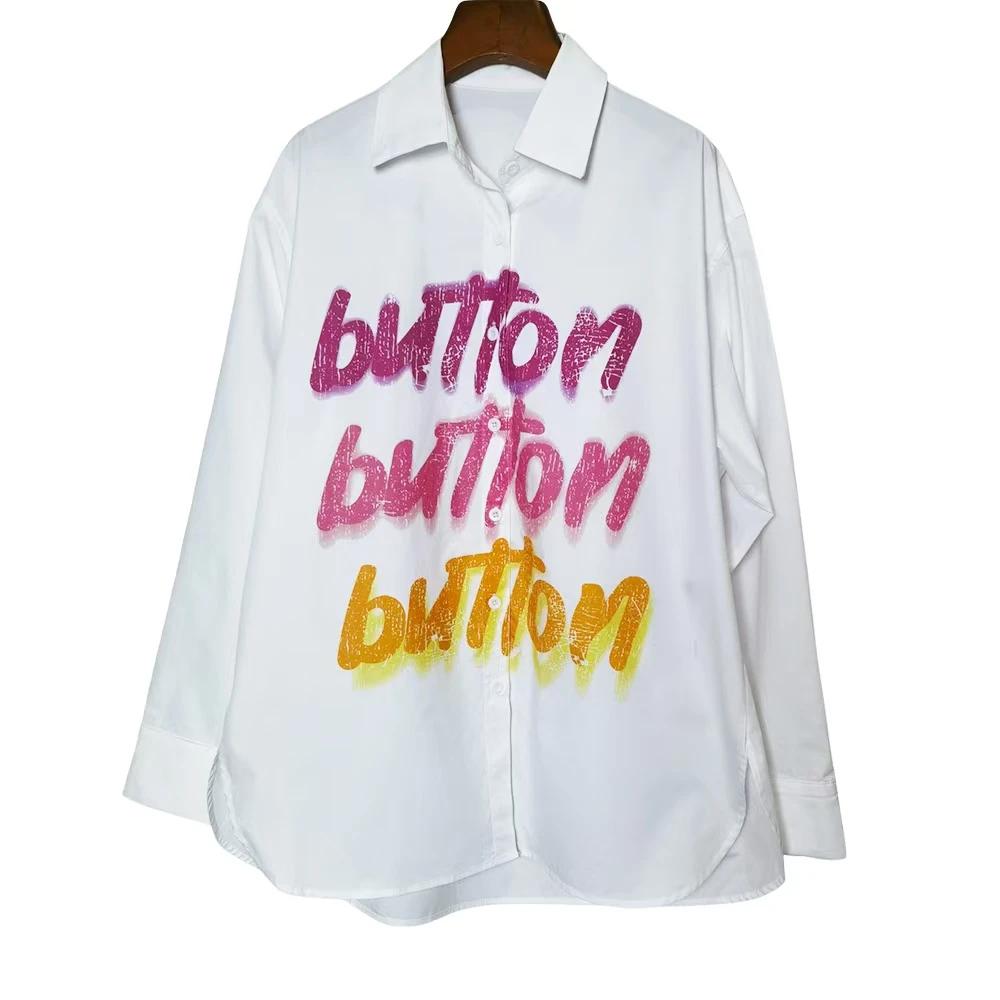 时尚彩色字母长款衬衣