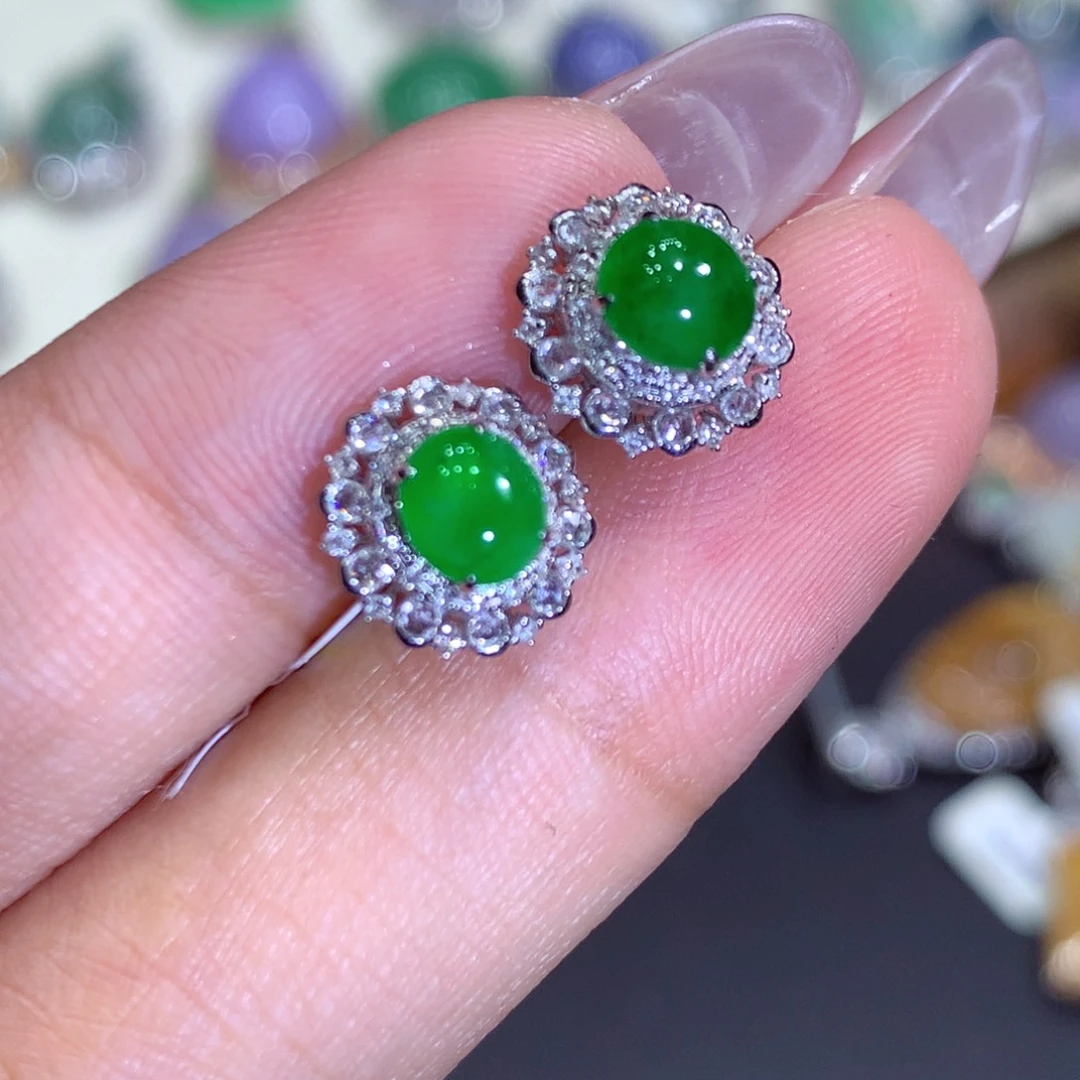 翡翠耳饰18K金镶嵌翡翠