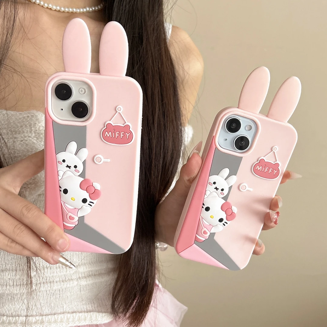 苹果|躲猫猫kitty猫米菲兔子卡通可爱适用iPhone16女款硅胶手机壳