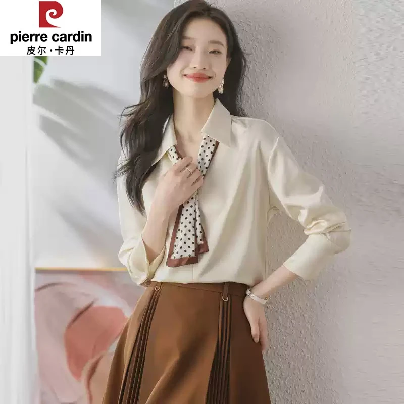 皮尔卡丹春秋季设计感小众蝴蝶结气质衬衫女漂亮妈妈洋气上衣小衫