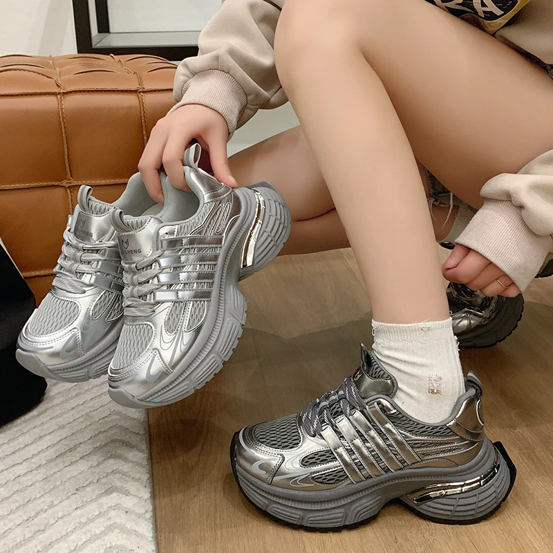 老爹鞋女2025春季新款爆款厚底百搭增高松糕显脚小休闲美式运动鞋