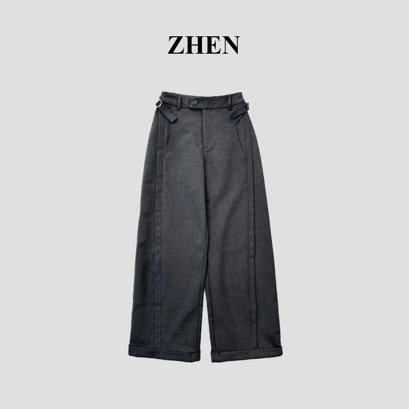 【ZHEN】25Y00371 2025新款秋冬裤子阔腿裤显瘦遮肉小众设计款