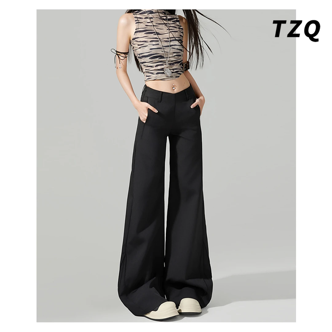 不贴腿微喇叭休闲裤女爆款2025新款夏季高腰垂感西装裤TZQ2541414