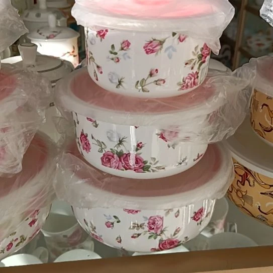 新疆西藏包邮山花骨质瓷三件套保鲜碗