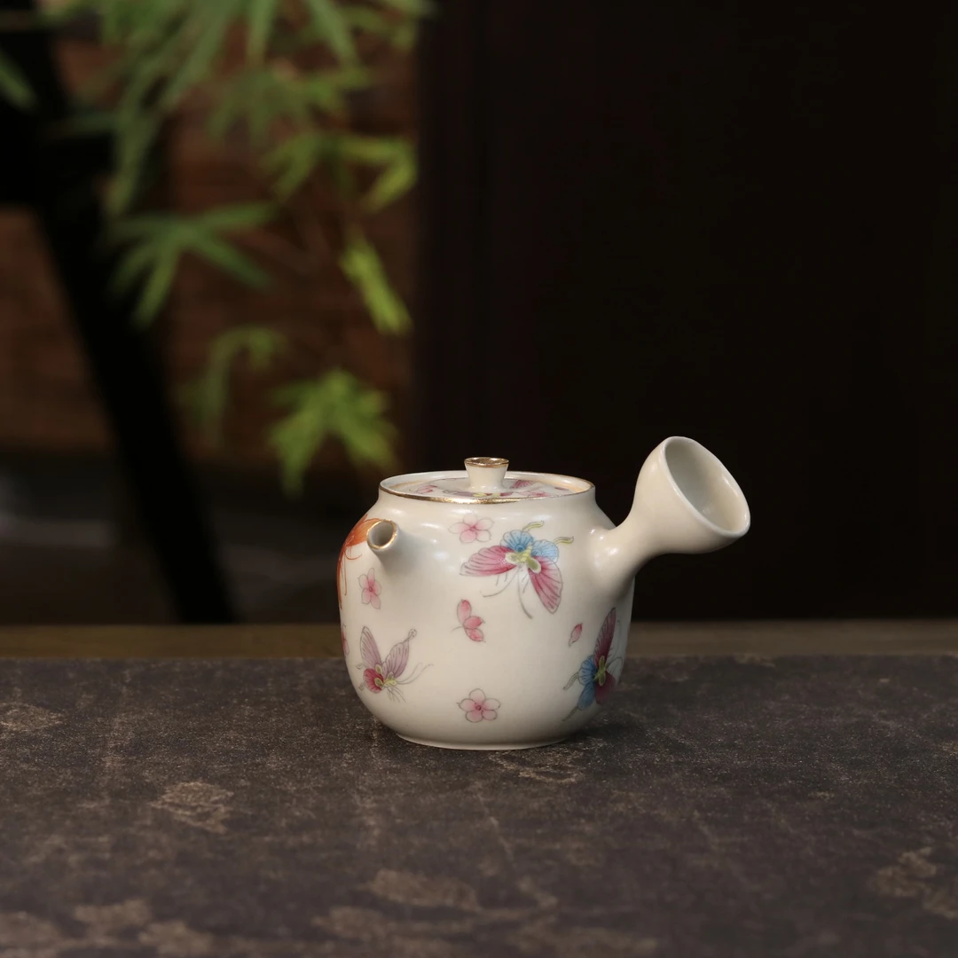 了物 景德镇手绘素宣釉梦笔生蝶蝴蝶侧把壶茶壶 120cc