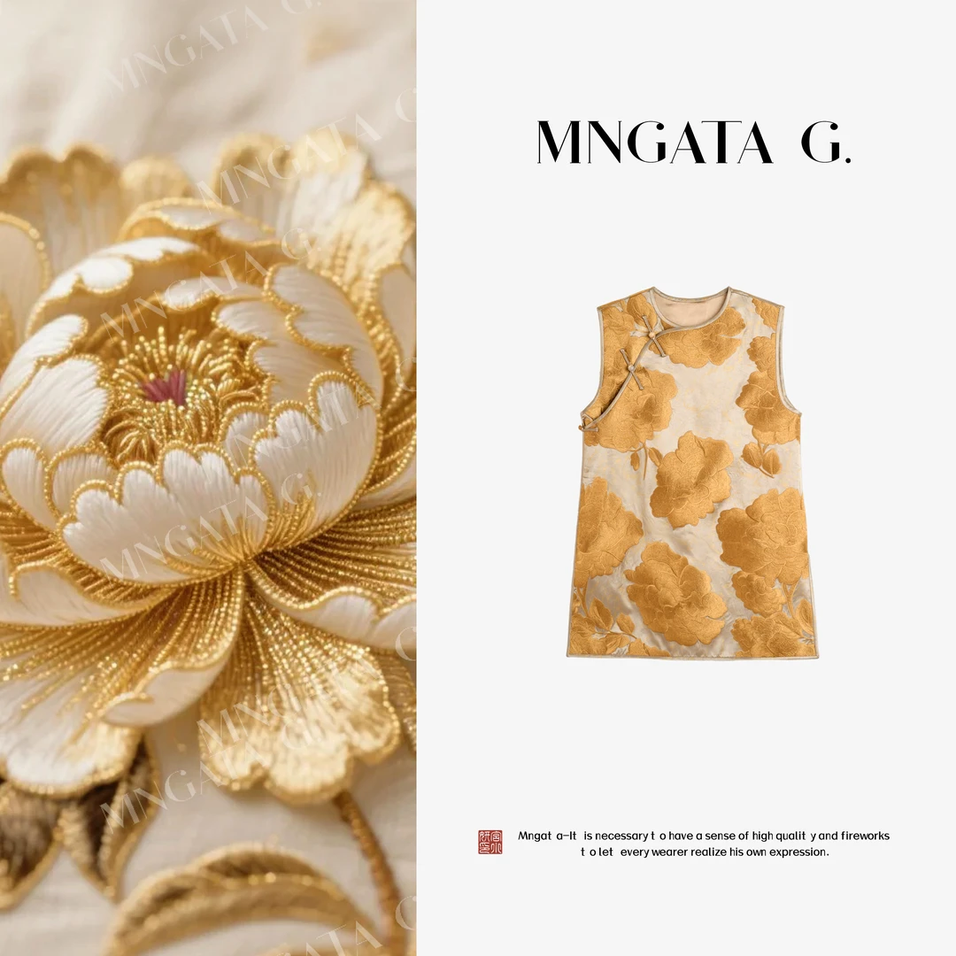 MNGATA G.宫小妍【古法金花】琥珀流光早秋新中式中国风马甲5080320