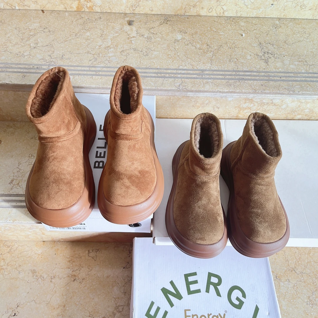 绒面+橡胶底秋冬厚底复古丑萌百搭雪地靴时尚加绒加厚A-38