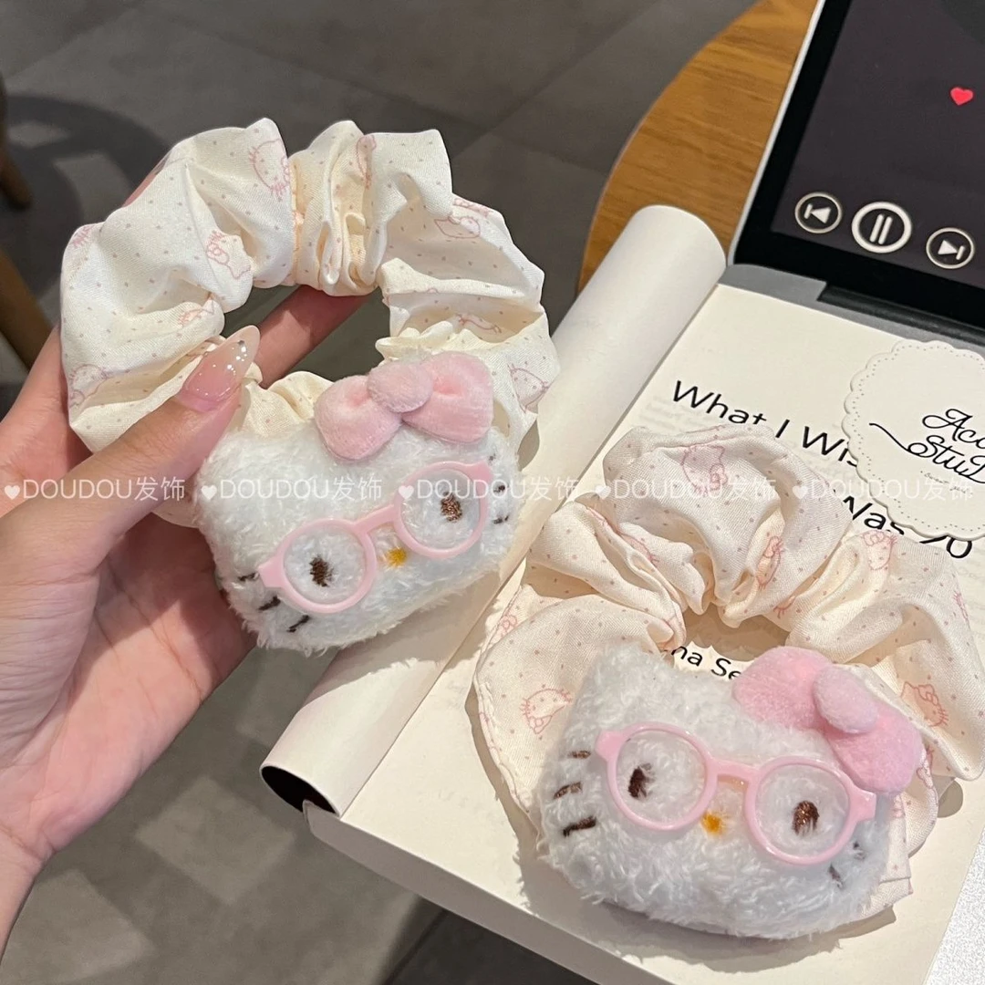 可爱萌萌眼镜kt发圈甜妹百搭波点甜美大肠超仙少女发绳ins头绳