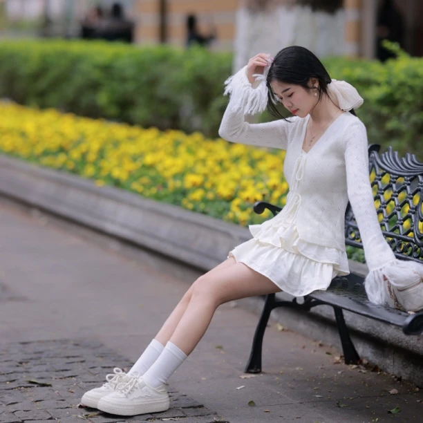 小文【云朵泡芙】早春新款针织开衫松紧腰半身裙套装温柔风减龄甜美