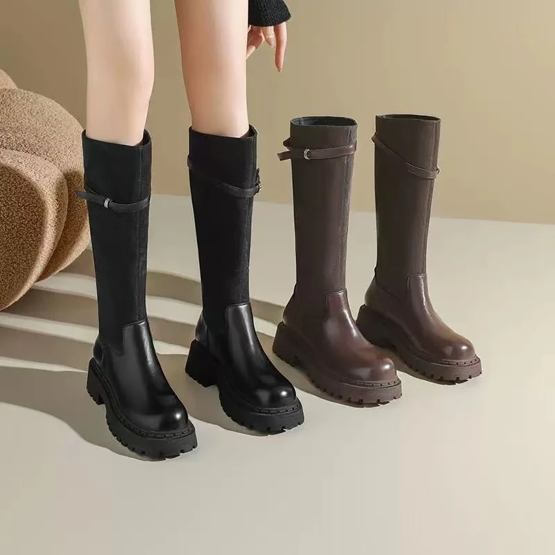 新款方头粗跟舒适厚底不累脚百搭款女靴A76-1