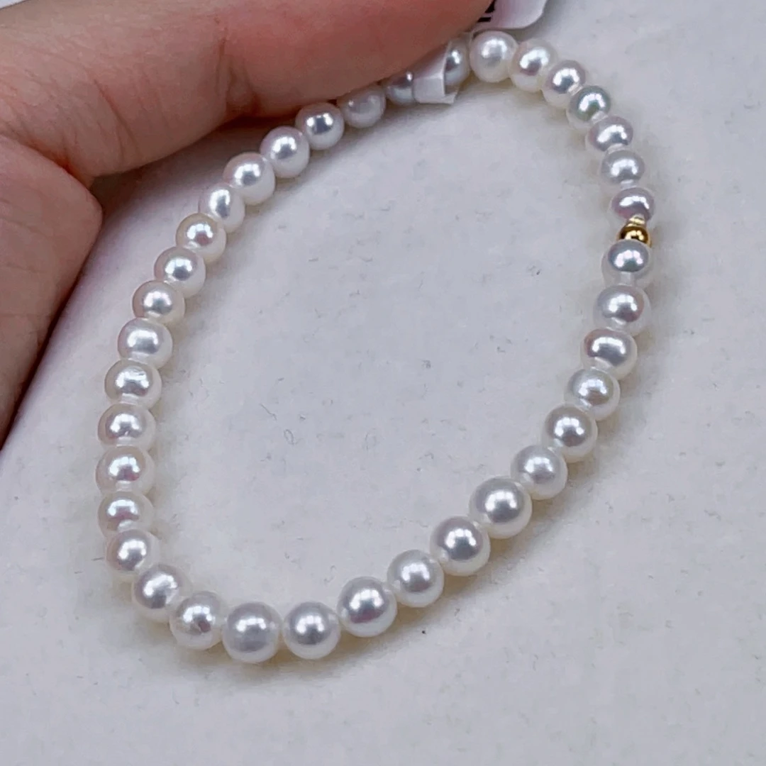 银S925镶嵌手绳淡水珍珠4-5天然淡水珍珠手串