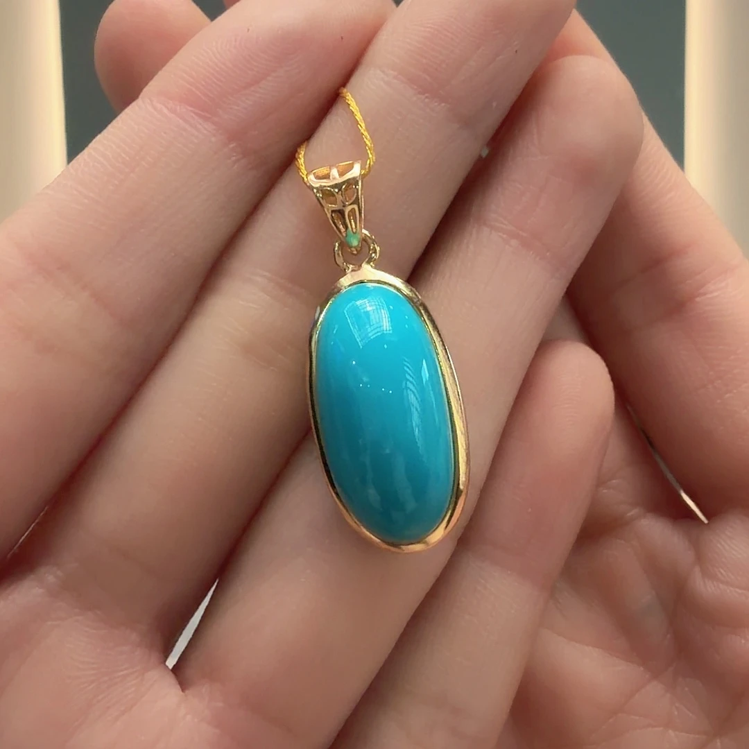 绿松石银S925镀金镶嵌颈饰