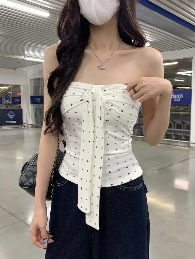【带胸垫】夏季白色无袖紧身性感纯欲风辣妹抹胸背心可内搭外穿