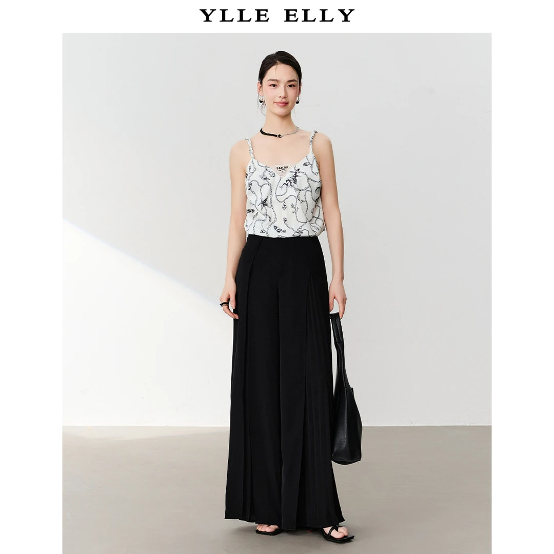 YLLE ELLY设计感吊带2025夏季新款时尚V领蕾丝拼接海洋风印花背心
