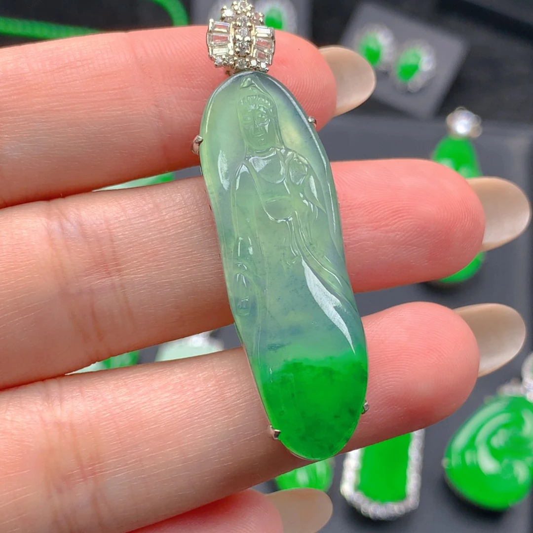 吊坠(不含链)银S925镶嵌翡翠