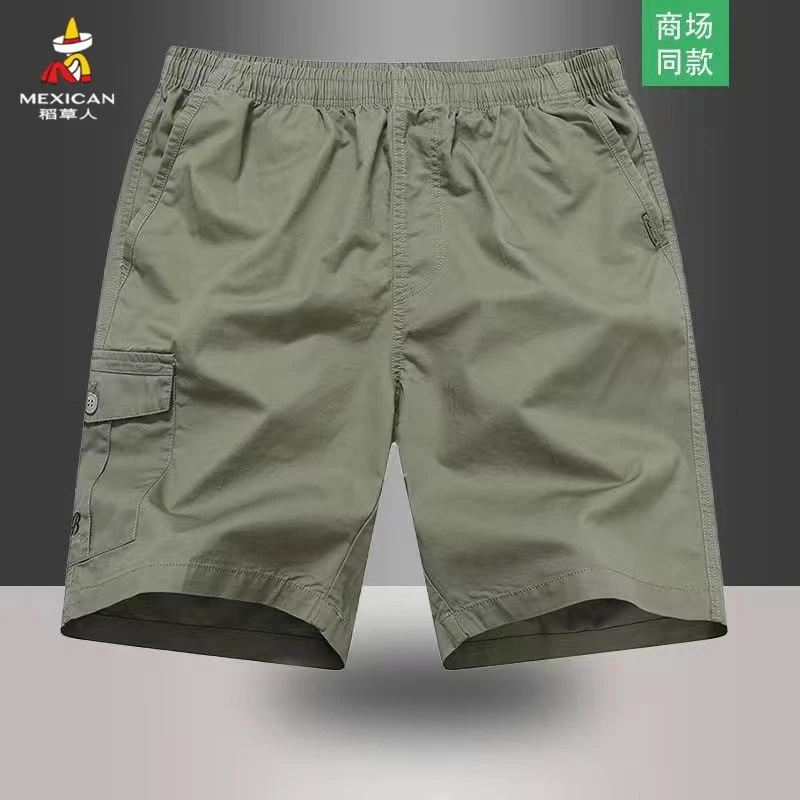 稻草人宽松纯色五分裤男士纯棉百搭短裤直筒中年夏装工装休闲5分