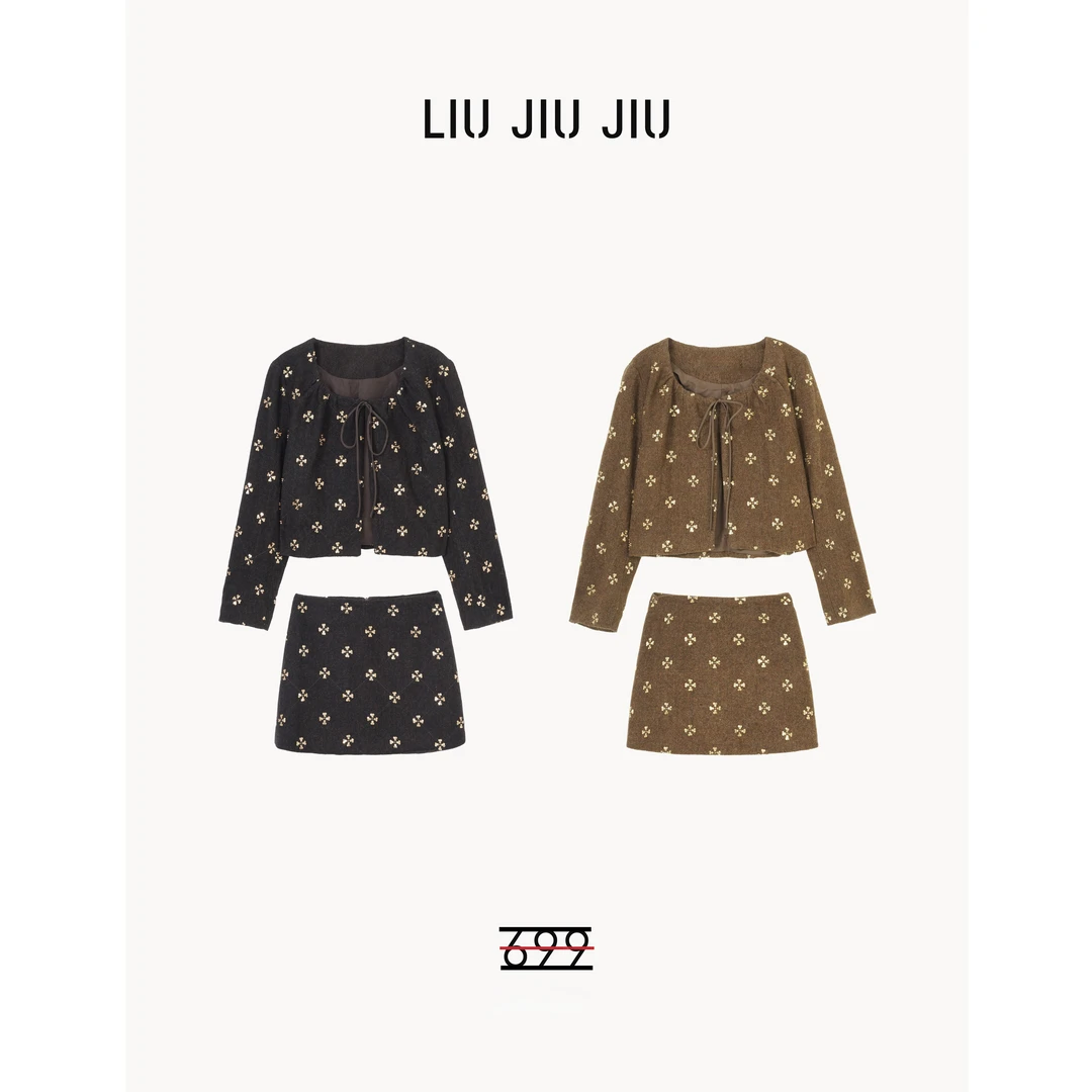 LIUJIUJIU 法式复古高级感重工亮片小众设计短款外套+半裙TZ3058L