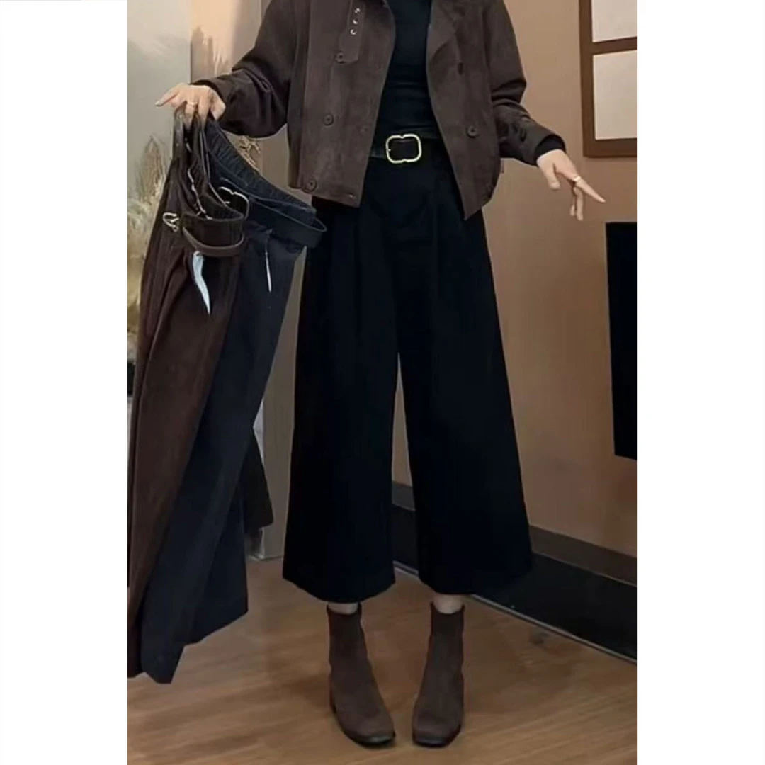 设计感百搭休闲裤子女秋季新款时尚美拉德风八分韩版宽松直筒裤