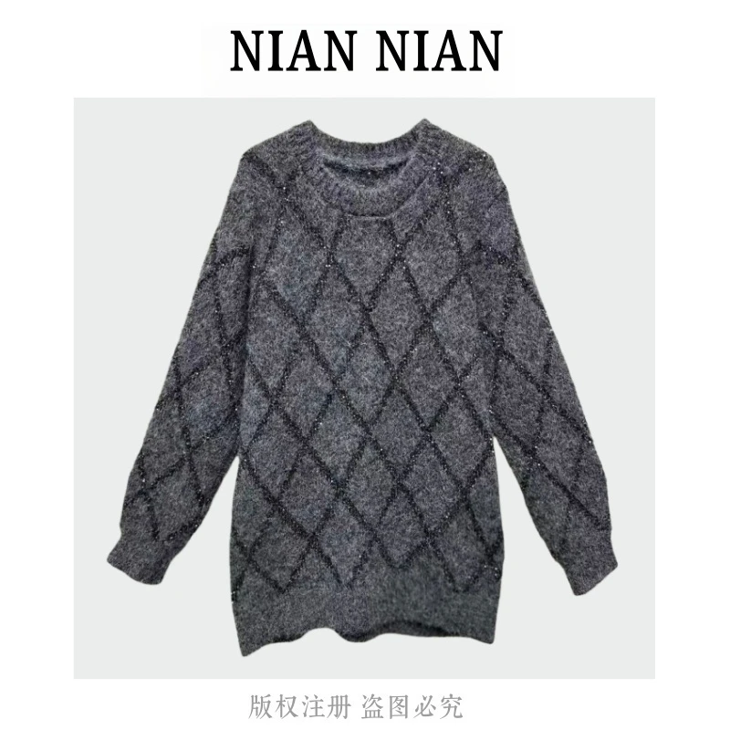 【素净生活】年年2025新款冬季宽松版时尚百搭纯色圆领针织衫毛衣