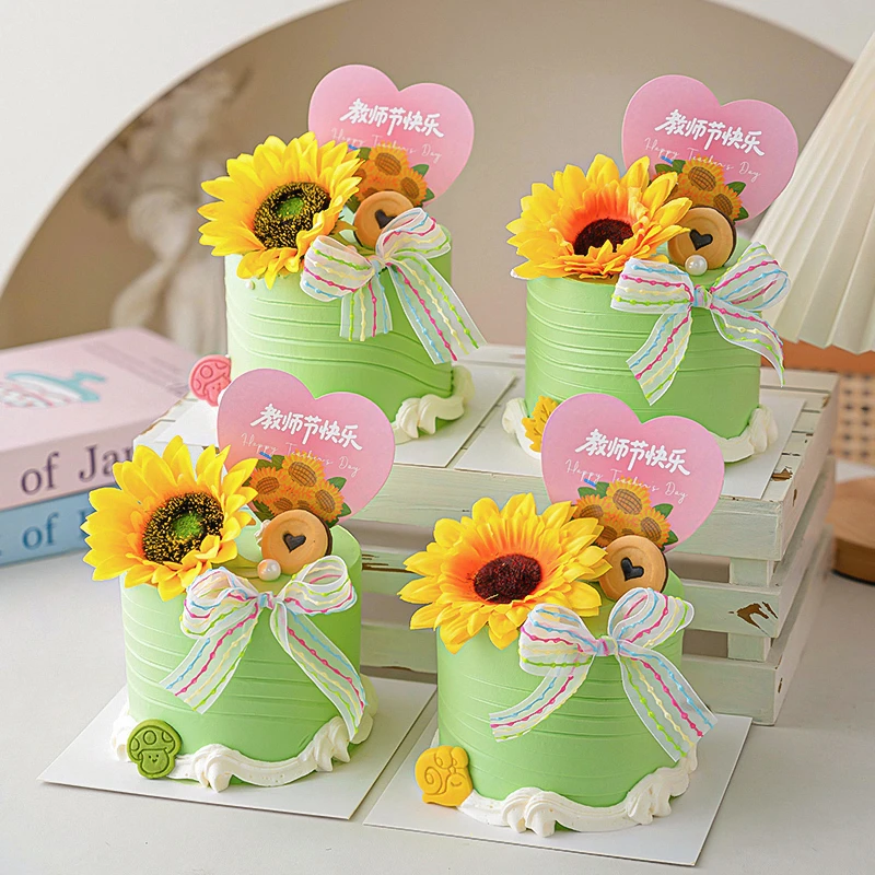2025教师节快乐蛋糕装饰爱心卡片老师节日快乐仿真向日葵烘焙插件