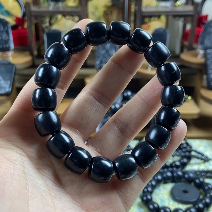 和田玉（墨玉）未镶嵌手串卡11+直切微瑕包容