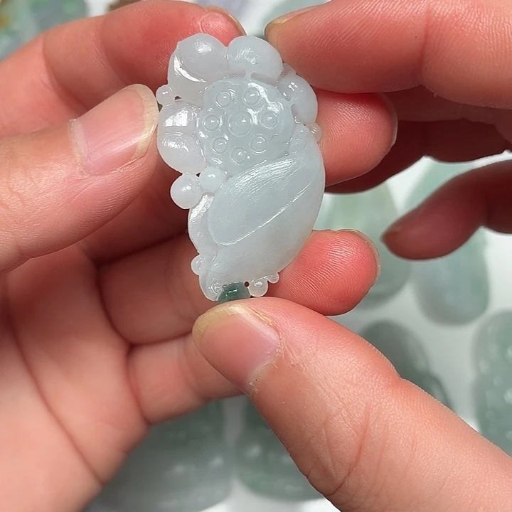 定制翡翠未镶嵌多子多福荷花