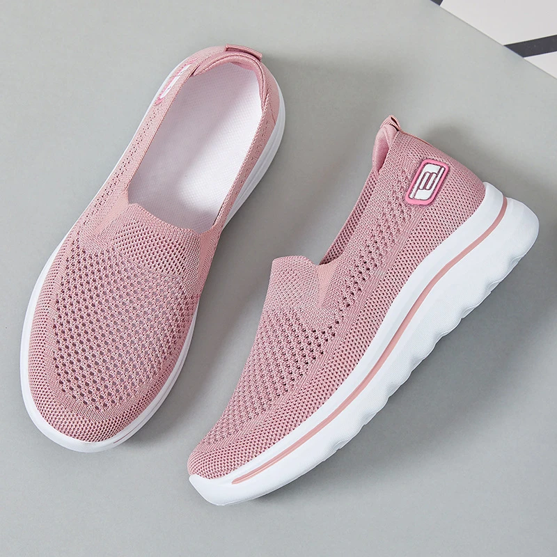 夏季女鞋新款飞织网鞋轻便透气妈妈鞋中老年休闲健步鞋防滑软底鞋