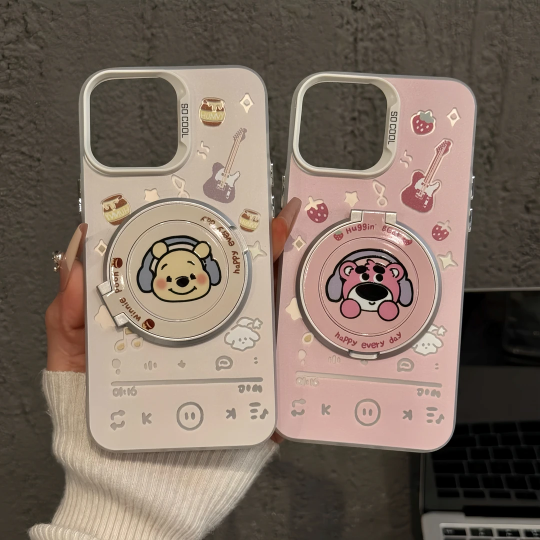 适用苹果16pro磨砂彩银华为p60卡通手机壳iphone15小众耳机维尼熊