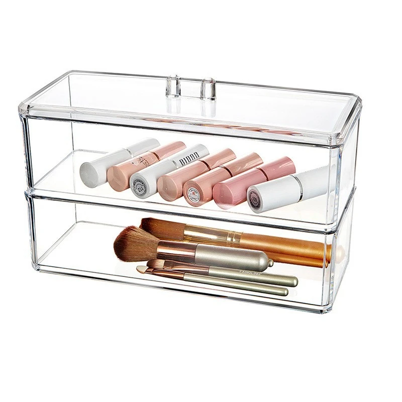 透明桌面美妆收纳盒带盖徽章吧唧盒口红盒棉签盒亚克力咖啡茶包盒