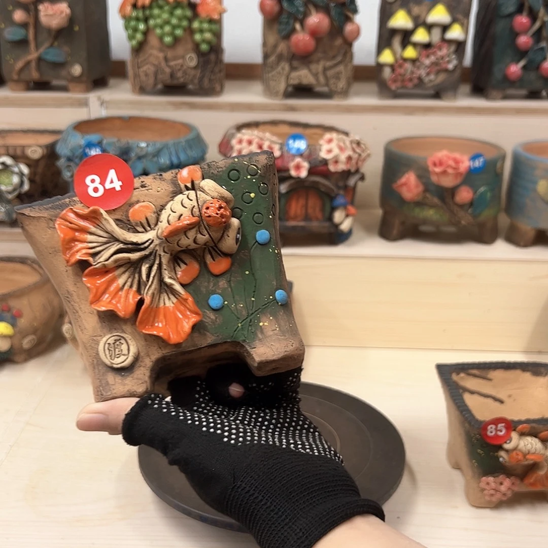 紫砂花盆 84号内口12×11外高11