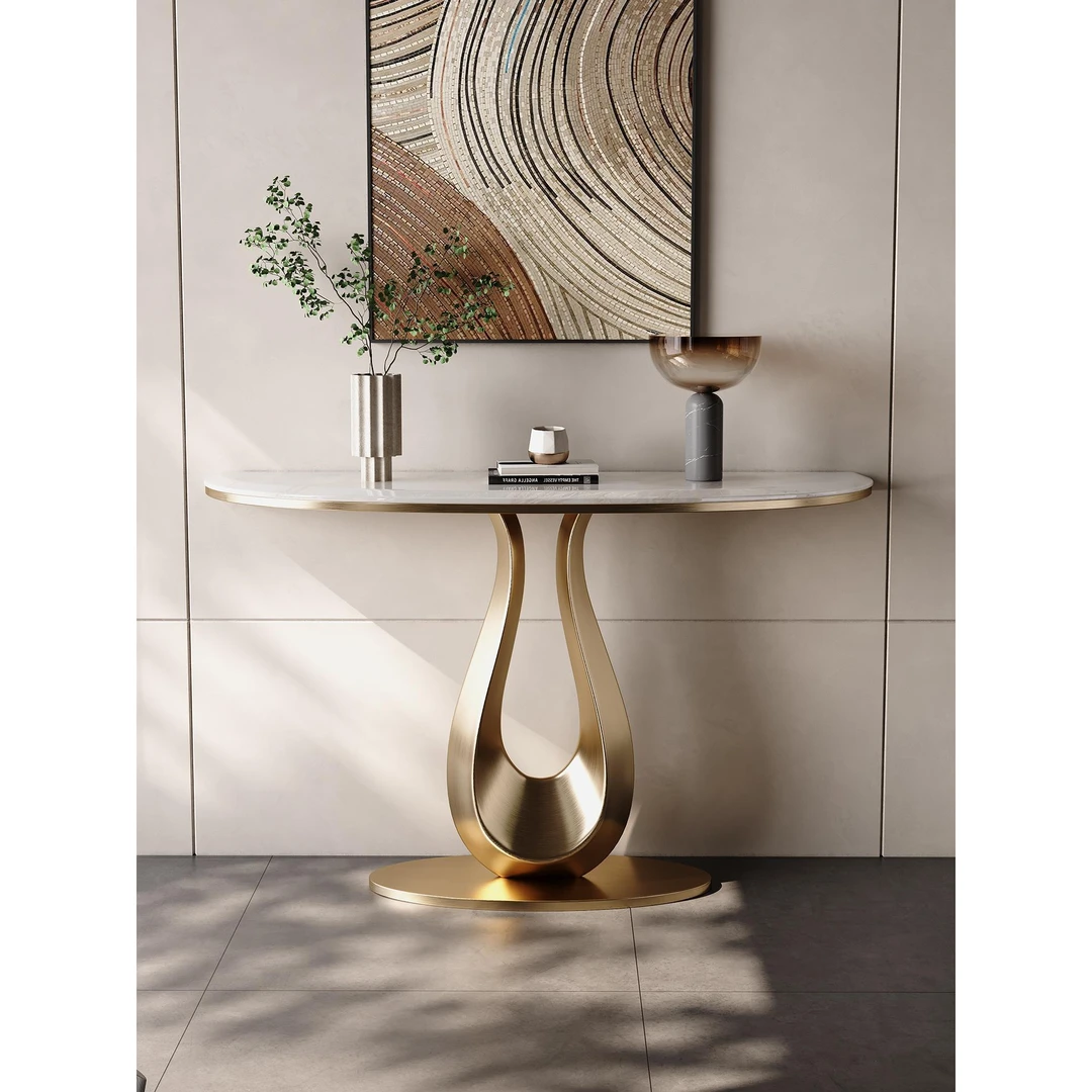 轻奢意式简约可移动家用意式窄玄关台纯天然奢石岩板极简不锈钢