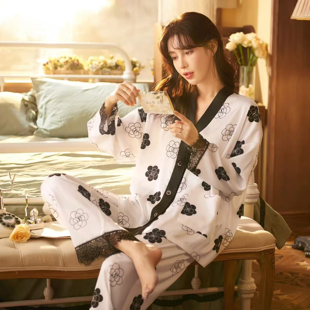 特！门店29&9！山茶花睡衣」凉感冰雪丝抗皱舒适蕾丝家居套装C22776