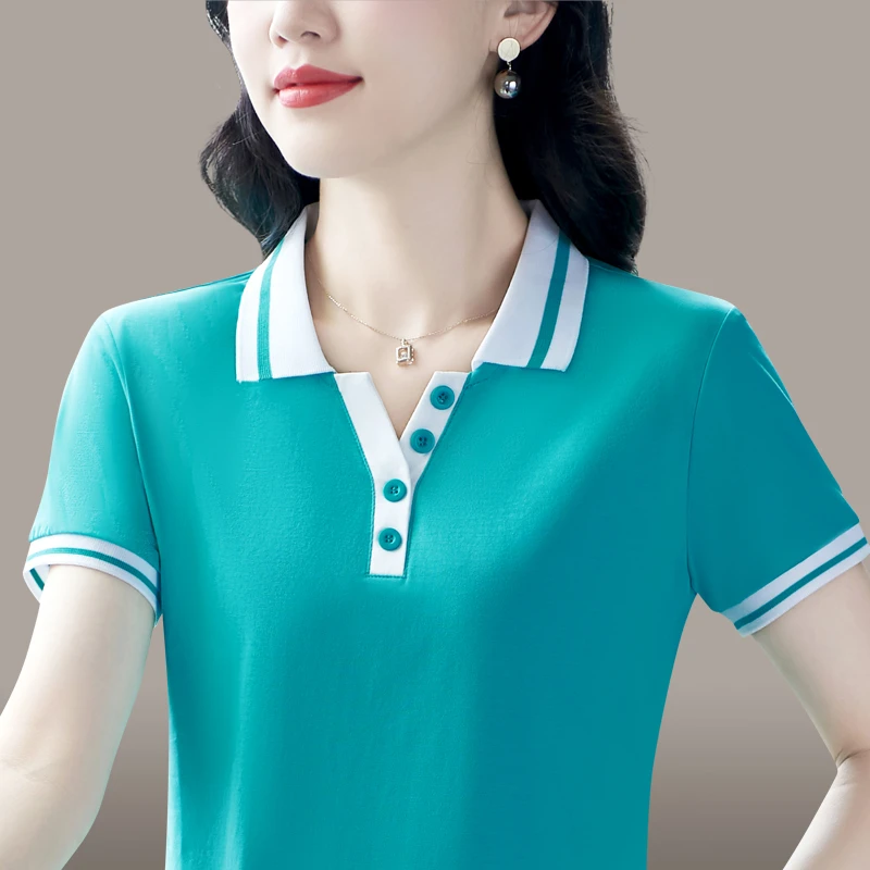 纯棉中年妈妈简约时髦POLO翻领显瘦短袖夏季新款时尚洋气减龄T恤
