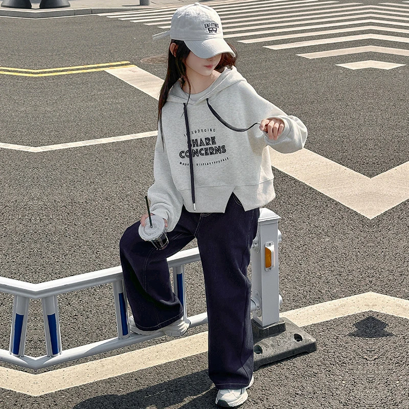 6-12岁女童潮款卫衣套装春秋儿童休闲百搭连帽两件套宽松秋季韩版