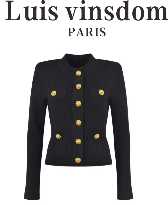 25年秋冬小香风金属单排扣圆领长袖垫肩设计感针织修身上衣开衫